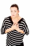 Woman Having Chest Pain Stock Photo