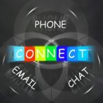 Words Displays Connect By Phone Email Or Chat Stock Photo