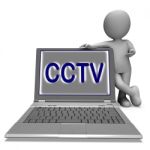 Cctv Laptop Shows Surveillance Protection Or Monitoring Online Stock Photo