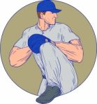 American Baseball Pitcher Throw Ball Circle Drawing Stock Photo