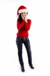 Young Woman Wearing Christmas Hat Stock Photo