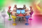 3d People Around A Table Looking At Laptops Stock Photo