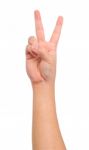 Human Victory Hand Sign Stock Photo