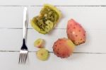 Opuntia Ficus-indica Cactus Fruits Opened On A White Background Stock Photo