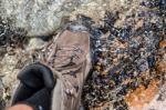 Waterproof Boots In A River Stock Photo