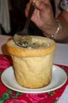 Polish Mushroom Soup Inside A Loaf Of Bread Stock Photo