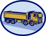 Dumptruck Oval Woodcut Stock Photo