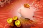 Piggy Bank And Gold Coins Stock Photo