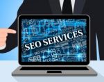 Seo Services Means Search Engines And Assist Stock Photo