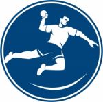 Handball Player Jumping Throwing Ball Icon Stock Photo