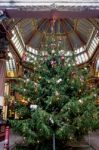 Christmas Tree At The Entrance To Leadenhall Market Stock Photo