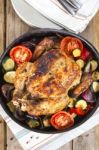 Roasted Chicken With Vegetables Stock Photo