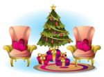 Cartoon  Illustration Interior Christmas Room With Separated Layers Stock Photo