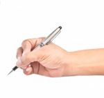 Hand With Luxury Pen Isolated On White Stock Photo