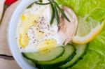 Fresh Garlic Cheese Dip Salad Stock Photo