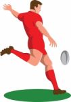 Rugby Player Kicking Ball Retro Stock Photo