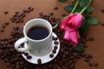 Pink Rose And Coffee Cup Stock Photo