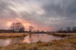 Warm Winter. Sunset With Clouds Stock Photo