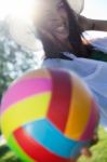 Young Girl Having Fun In A Park Stock Photo