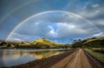 Double Rainbow Over The Otago Peninsula Stock Photo