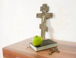 Holy Bible With Green Apple And Two Crosses Stock Photo