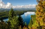 Autumnal Scene At Holland Lake In Montana Stock Photo