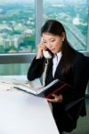 Girl Talking Over Telephone Stock Photo