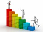 3d Business People Climbing On  Bar Graph Stock Photo