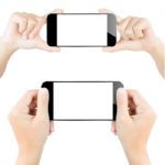 Closeup Hand Hold Smartphone White Isolated Stock Photo