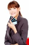 Happy Woman With Credit Cards Stock Photo