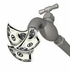 Water Faucet Tap 3d Render With Money Stock Photo