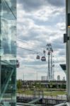 View Of The London Cable Car Over The River Thames Stock Photo