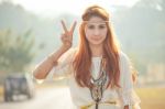 Hippie Girl With Peace Signs Stock Photo