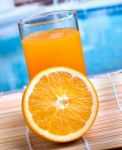 Fresh Orange Juice Represents Swimming Pool And Liquid Stock Photo