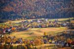 Sunny October Day In Mountain Village. Autumn In Poland Stock Photo