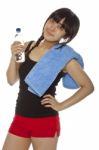 Asian Lady Holding Water Bottle Stock Photo