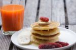 Stack Of Delicious Pancakes With Fresh Fruits Stock Photo