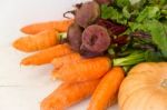 Variety Of Vegetables Grown In The Organic Garden Stock Photo