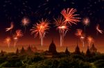 Firework Celebration At Old City Bagan, Myanmar Stock Photo