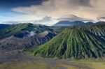 Landscape Of Lenticular Cloud On Top Of Volcanoes In Bromo Mount Stock Photo