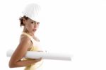 Female Architect Holding Blueprint Stock Photo