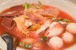 Delicious Noodle In Red Tofu Soup Stock Photo