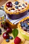 Decorated Homemade Shortcrust Pastry Berry Pies Stock Photo