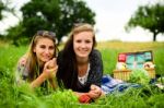 Best Friends Having A Picnic Stock Photo