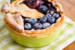 Decorated Homemade Shortcrust Pastry Berry Pie With Blueberries Stock Photo