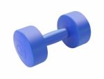 Single Blue Plastic Dumbell On White Background Stock Photo