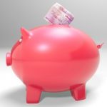 Money Entering Piggybank Shows Saving Incomes Stock Photo