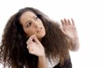 Latin American Female Surprised After Looking Upwards Stock Photo