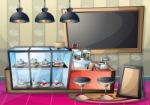 Cartoon  Illustration Interior Cafe Room With Separated Layers Stock Photo