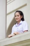 Portrait Of Thai High School Student Uniform Teen Beautiful Girl Happy And Relax, Stock Photo